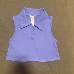 Sleeveless Polo Knit Top in Periwinkle Blue M/L